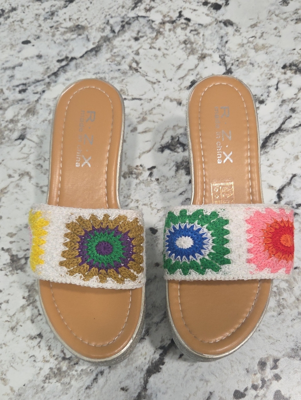 RZX Multicolor Crochet Slide Sandals - Women's Casual Summer Slip-Ons